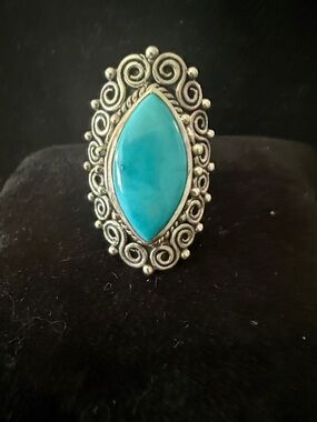 sterling silver and marquis shaped blue turquoise ring